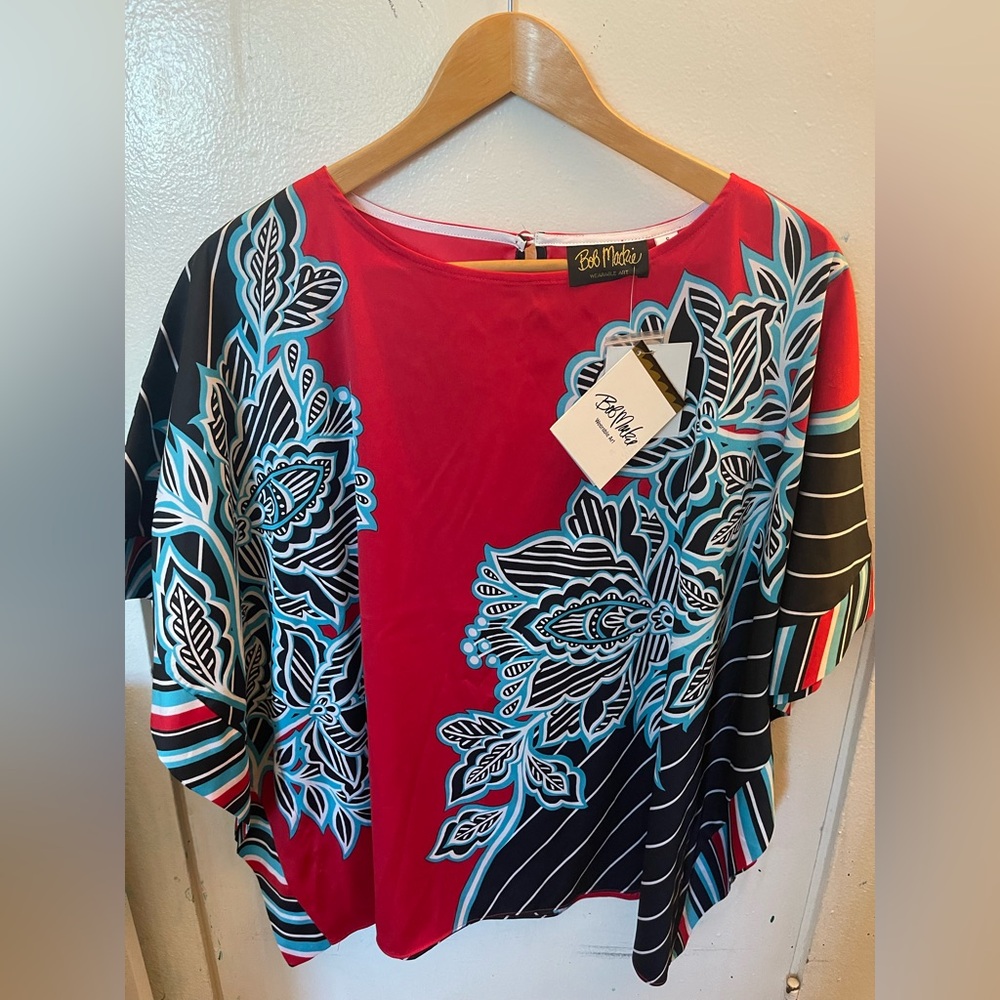 Bob Mackie Red and Black Artistic Top